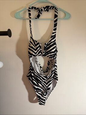 California Waves Zebra-Print Halter One-Piece Swimsuit - Black & White